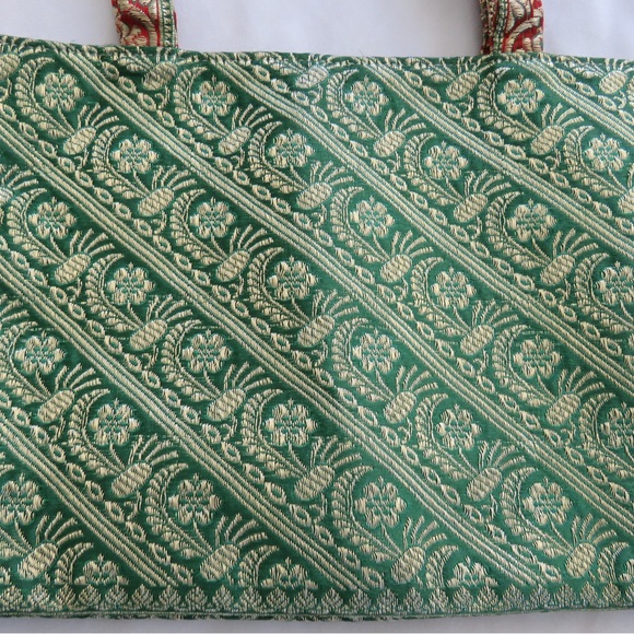 Sarah Shaw Green Red Metallic Small Tote Bag - Picture 2 of 9